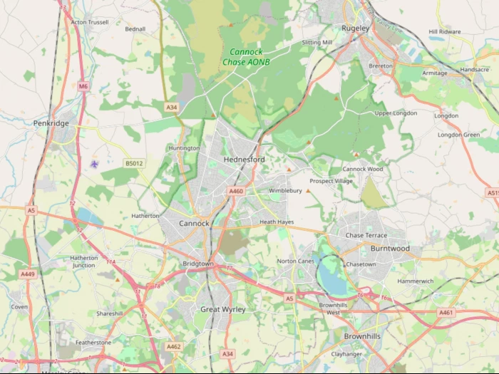 Map showing the location of Cannock Chase