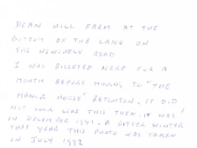 annotation made by jack bowser on the back of photograph of dean hill farm newcastle road betchton