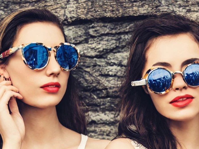 Women wearing retro sunglasses