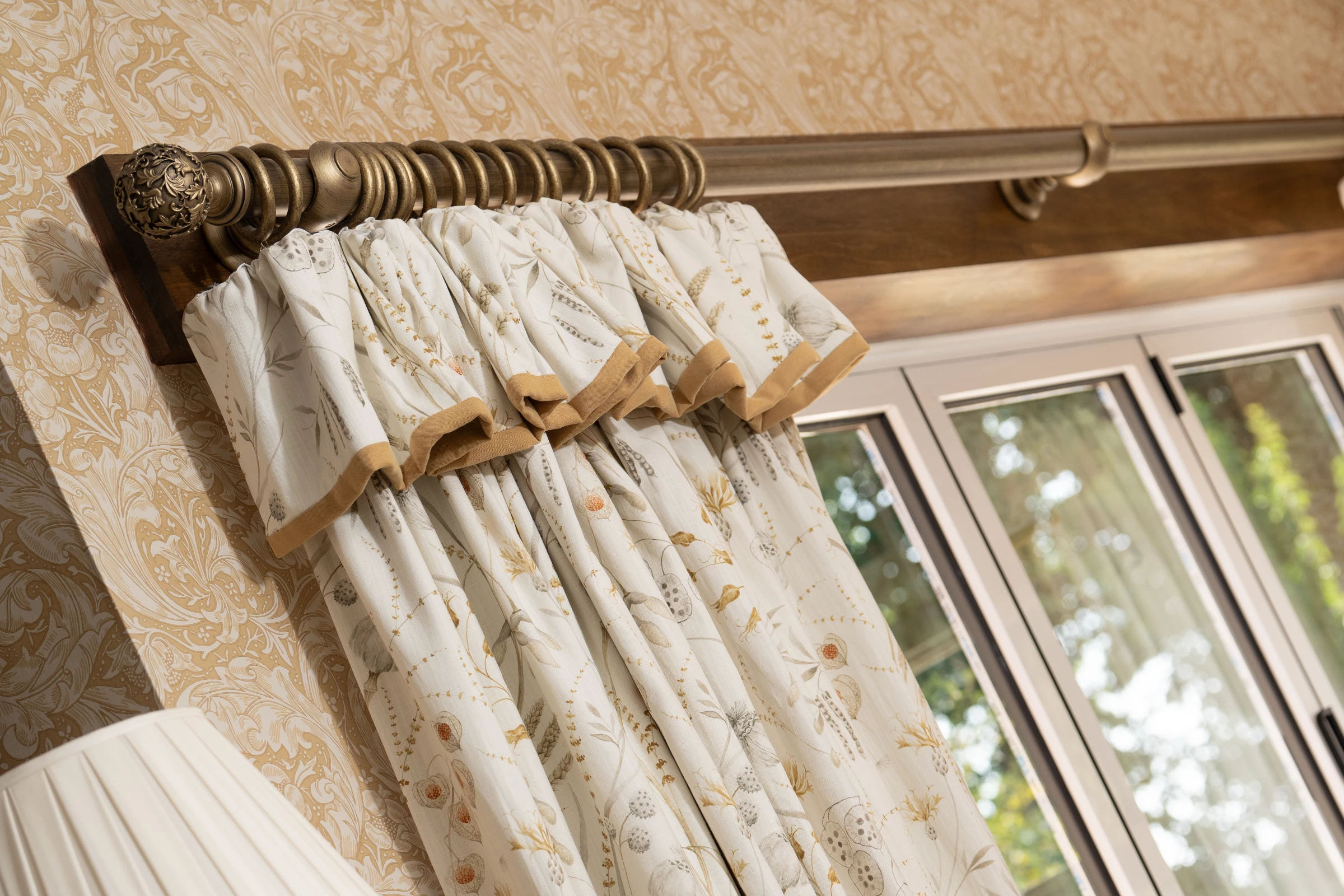 Cottage heading curtains in peach