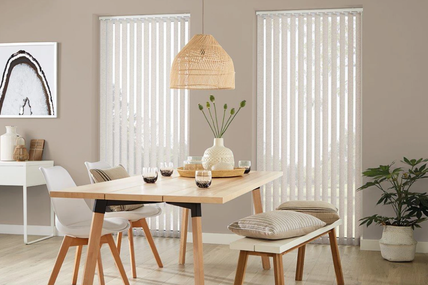 Vertical blinds with dining table
