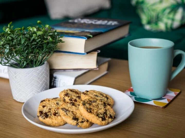 Plate of cookies with a cup of coffee