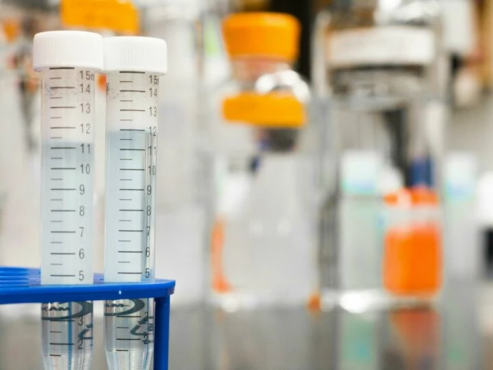 Two clear test tubes in a laboratory, essential for scientific research.