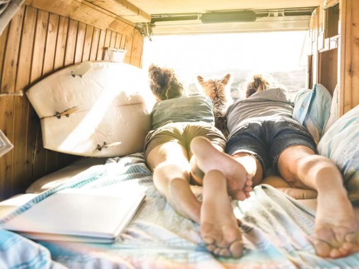 Couple in campervan bed