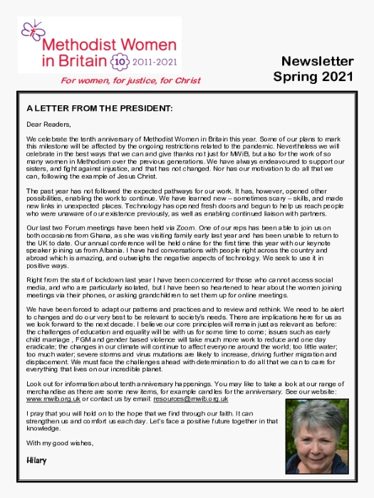 MWiB Newsletter 2021 – 1 Spring