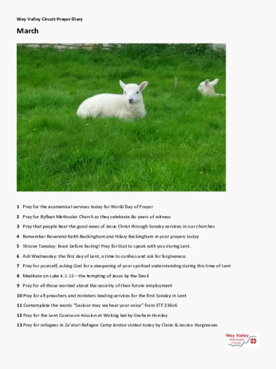 Prayer Diary March – May 2019