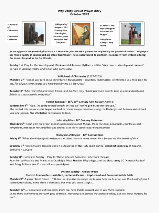 Circuit Prayer Diary October 2023