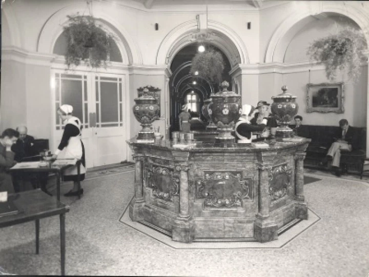 Counter and spa urns with stff Gladys and Lilian Birt