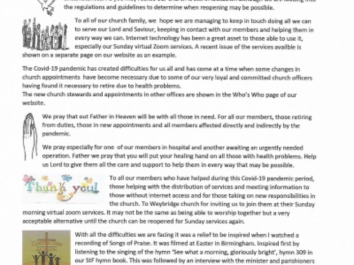 Church news –  July 2020
