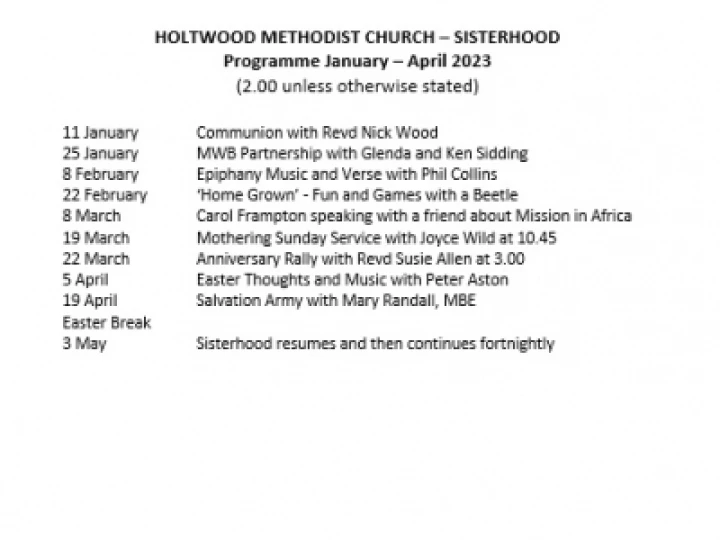Sisterhood – Updated Programme