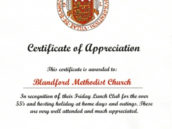 Blandford certificate of appreciation