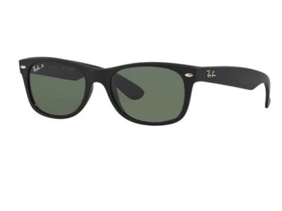 Ray-Ban New Wayfarer In Rubber Black With Crystal Green Lenses RB2132 622-58