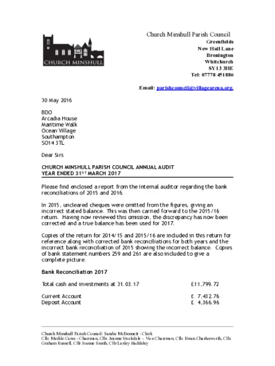 2016-17 BDO Variance Letter