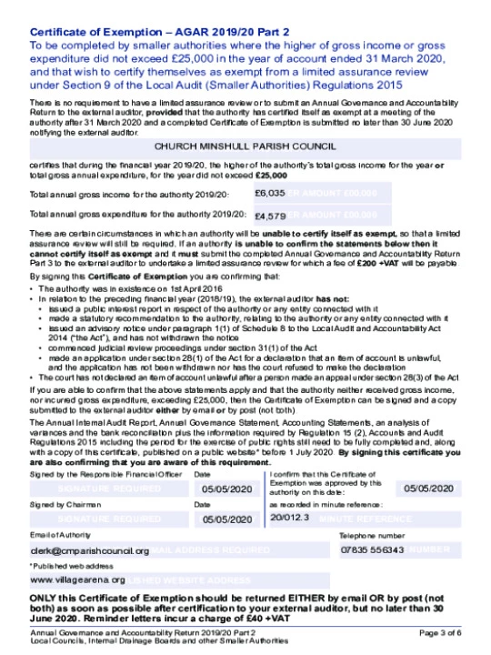 2019-20 Exemption certificate