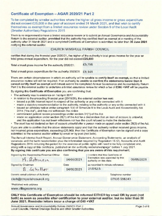 2020-21 Certificate of Exemption