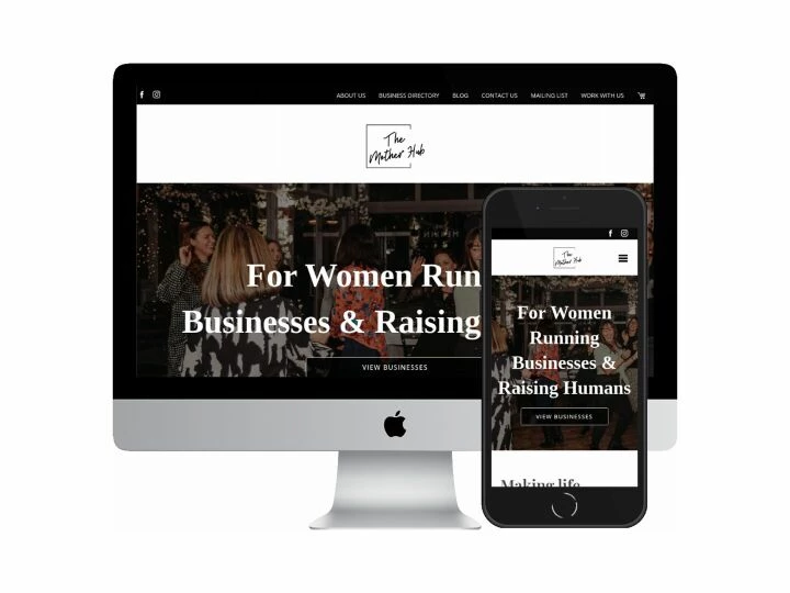 Desktop and mobile screenshots of the The Mother Hub website