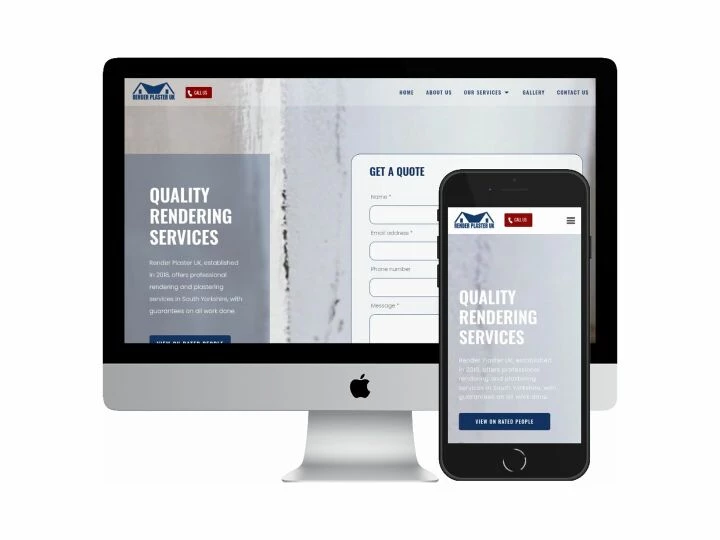Desktop and mobile screenshots of the Render Plaster UK website