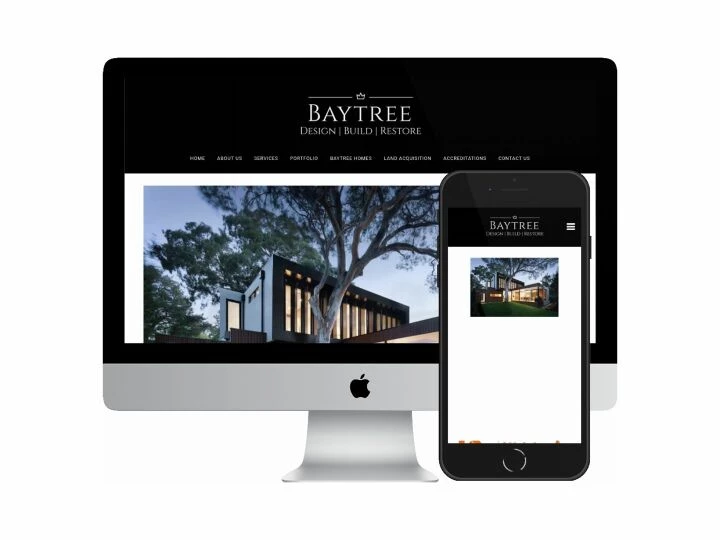 Desktop and mobile screenshots of the Baytree Construction website