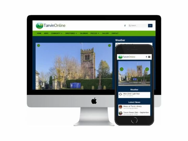 Desktop and mobile screenshots of the Tarvin Online website