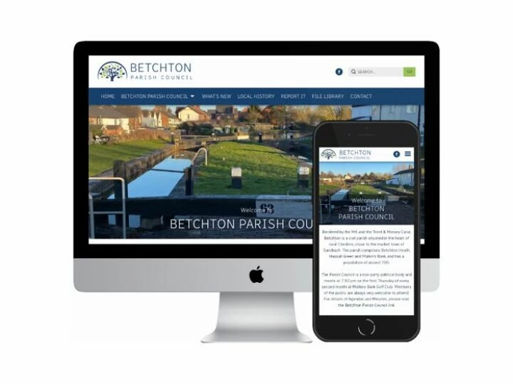 Desktop and mobile screenshots of the Betchton Parish Council website