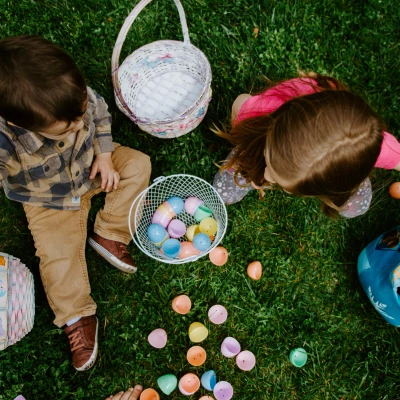 child, adult, eggs, easter, flowers