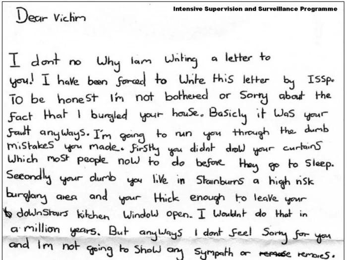 burglar39s letter to victims