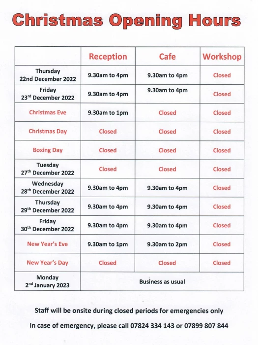 christmas opening hours