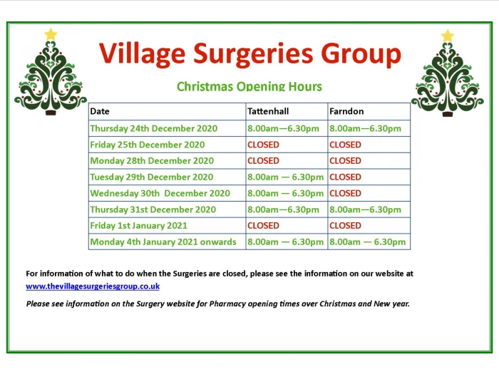 christmas opening times 2020 poster vsg