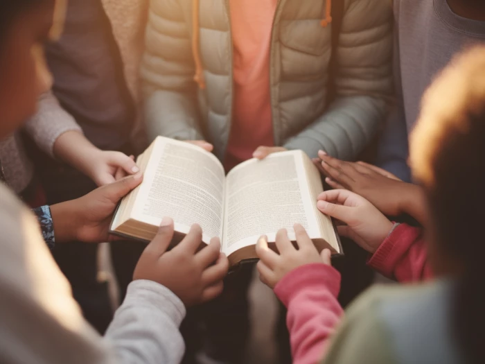 close up of children39s hands over a bible