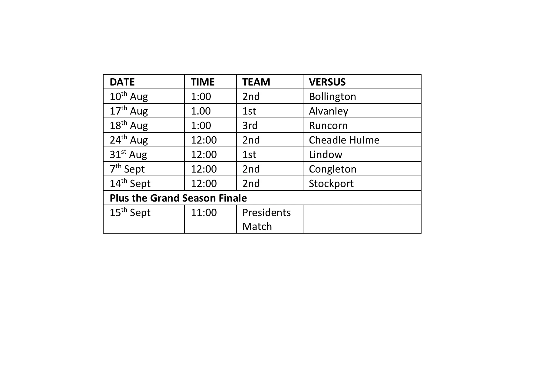 cricket fixtures