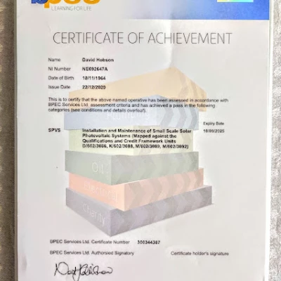 dave solar pv installation cert