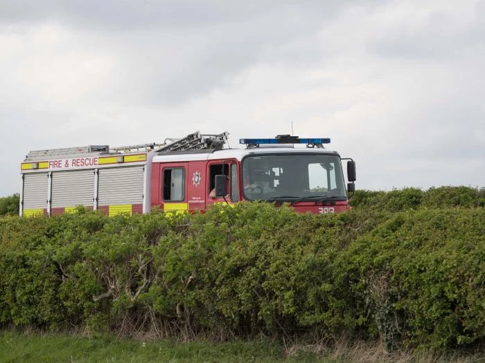 fire tender at the miscanthus fire