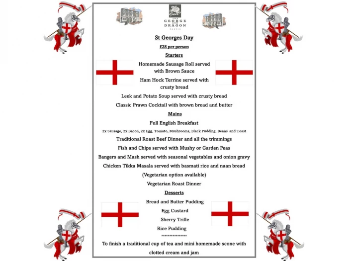 george and dragon st georges day menu 2024