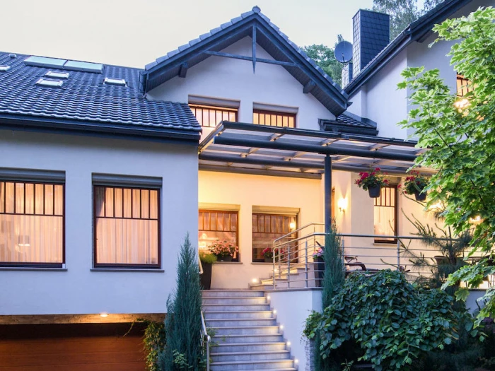 house frontage with lights