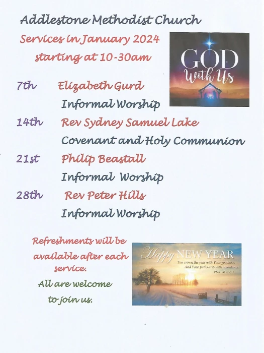 Addlestone Methodist Church | January 2024 Sunday Services