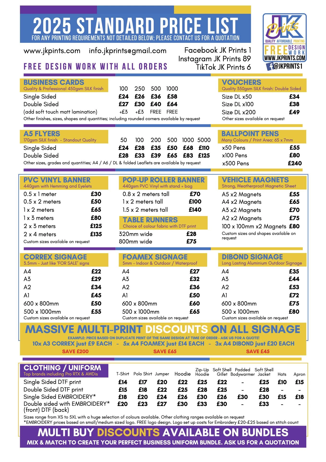 jk prints  price list 2025