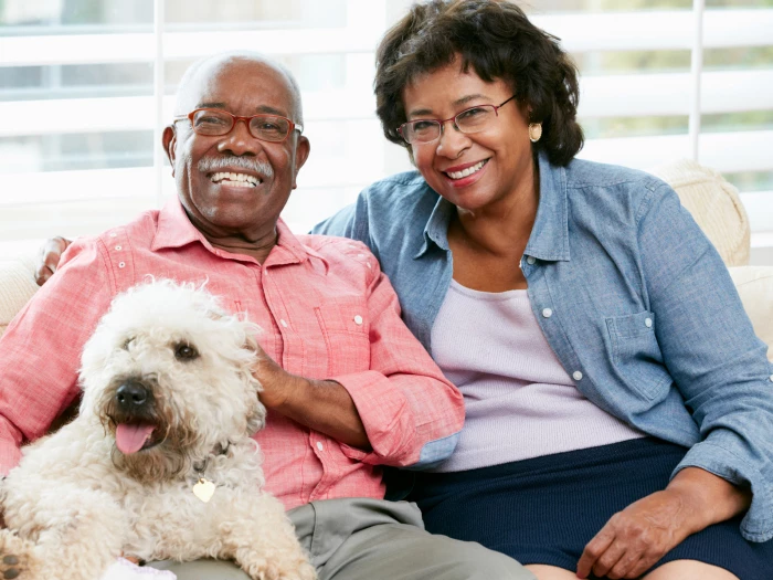 old couple with dog
