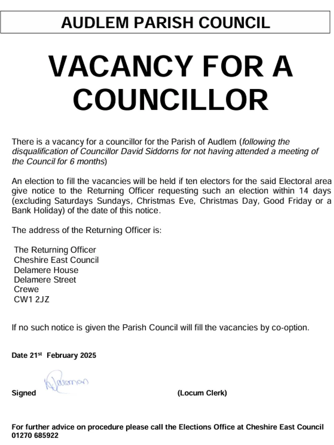 parish councillor vacancy