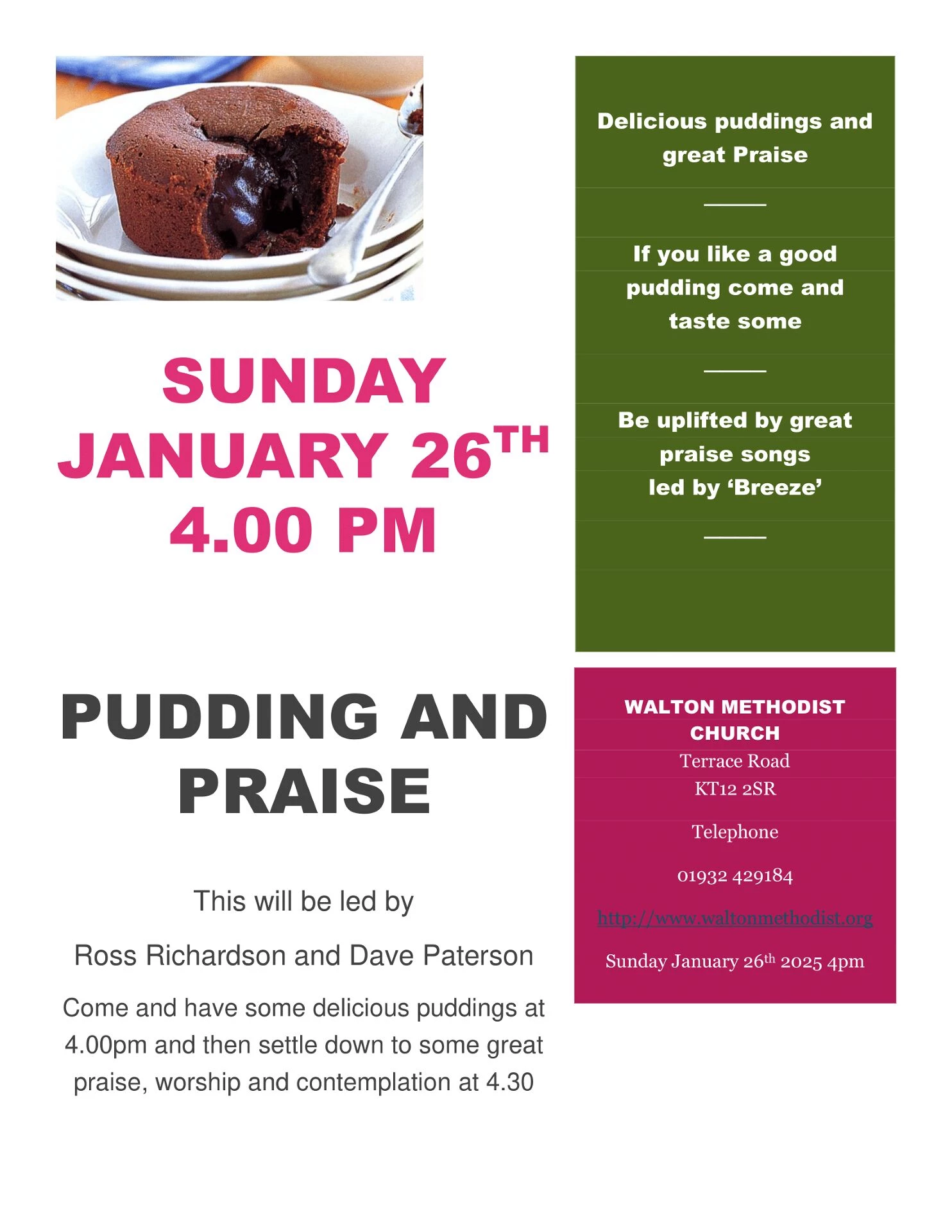 pudding and praise poster january 26th 2025