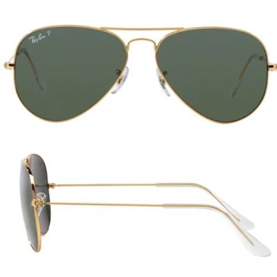 rayban aviator in gold with polarised crystal green lenses rb3025 00158