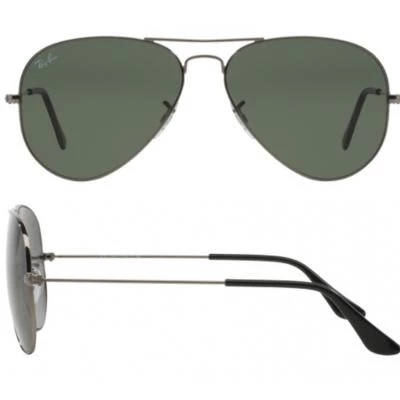 rayban aviator in gunmetal with crystal green lenses rb3025 w0879