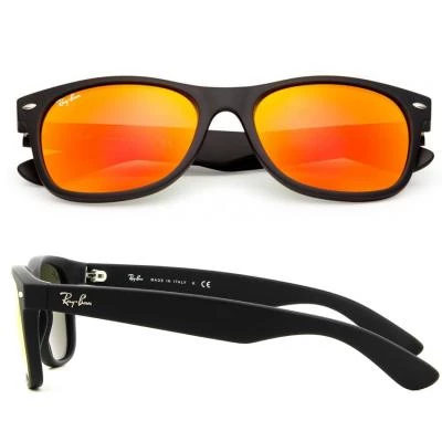 rayban new wayfarer in rubber black flash mirror brown limited edition rb2132 62269