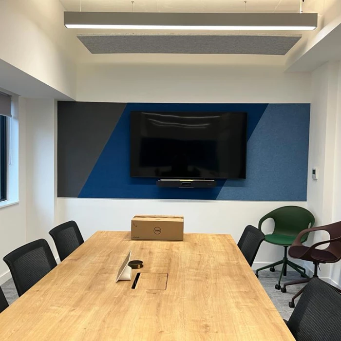 refurbished meeting room at qbe manchester offices