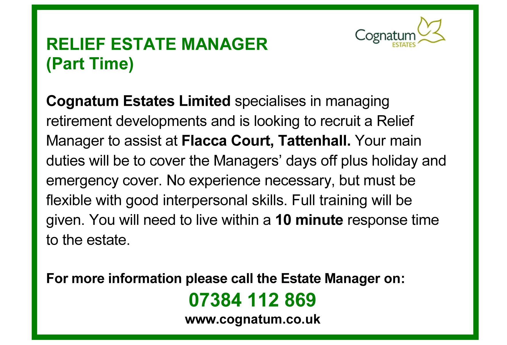 relief managers job advert