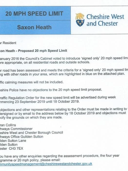 saxon heath speed limit 20mph letter photoscan
