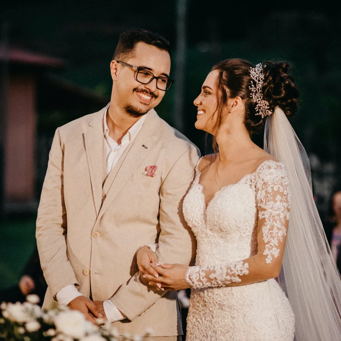 shallow focus photography of groom and bride