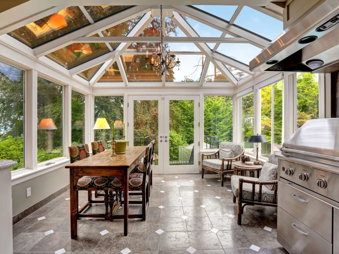 sunroom with dining table