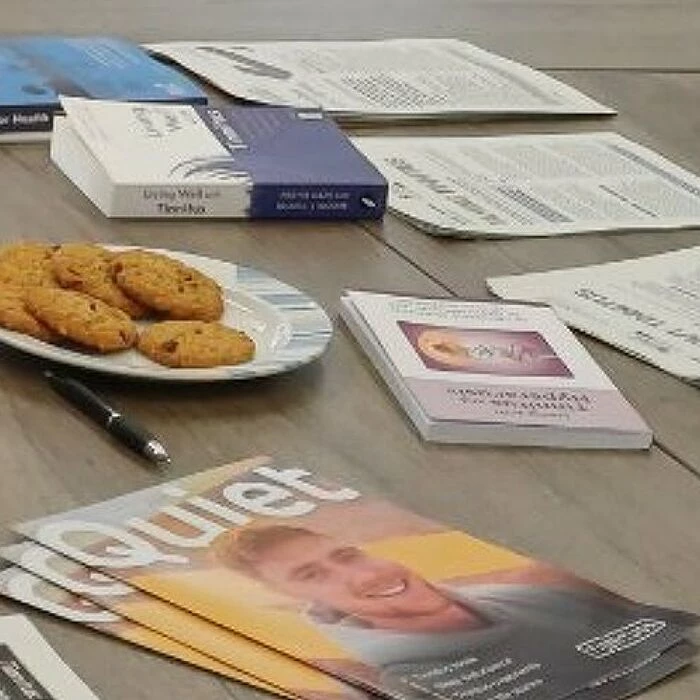 tinnitus marketing materials and biscuits