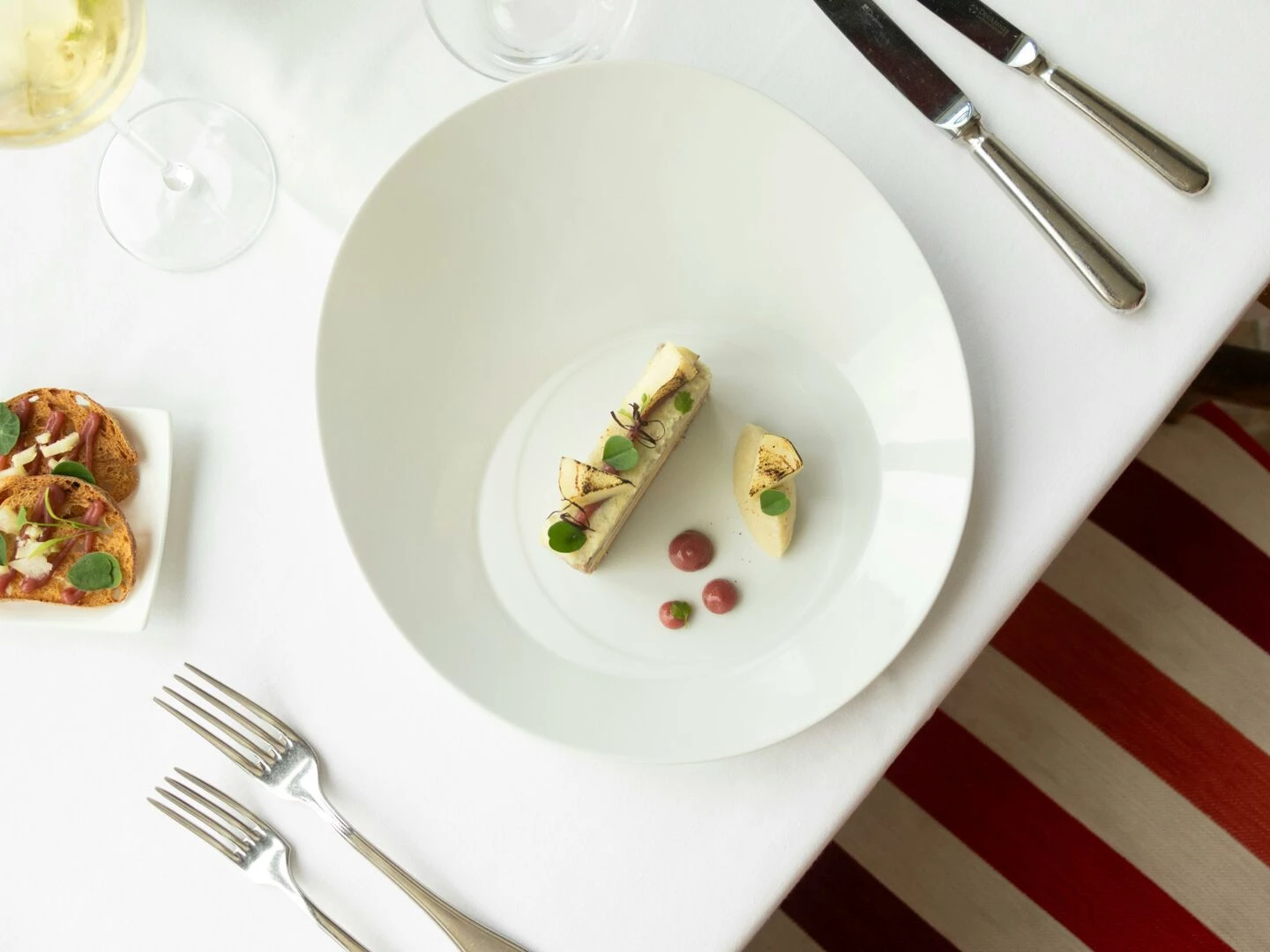 top view of gourmet french cuisine in a fine dining setup vonnas france