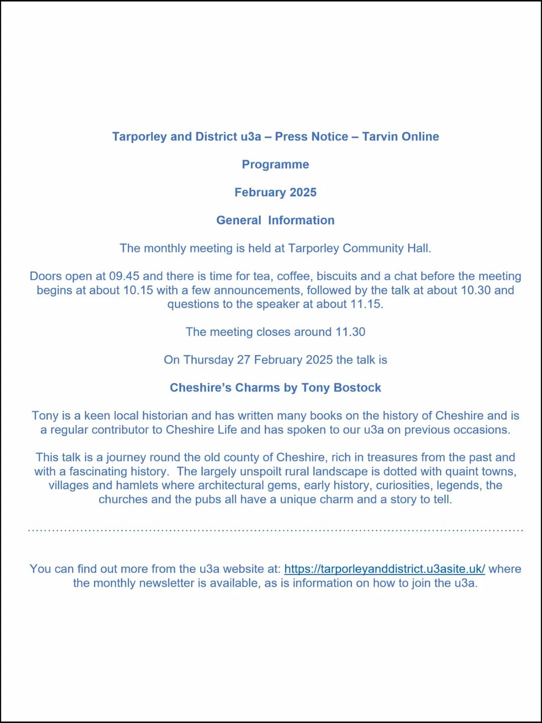 u3a press release  feb 2025 4x3